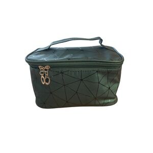 Geometric Teal Green Makeup Bag Travel Cosmetic Case Vanity Organizer
